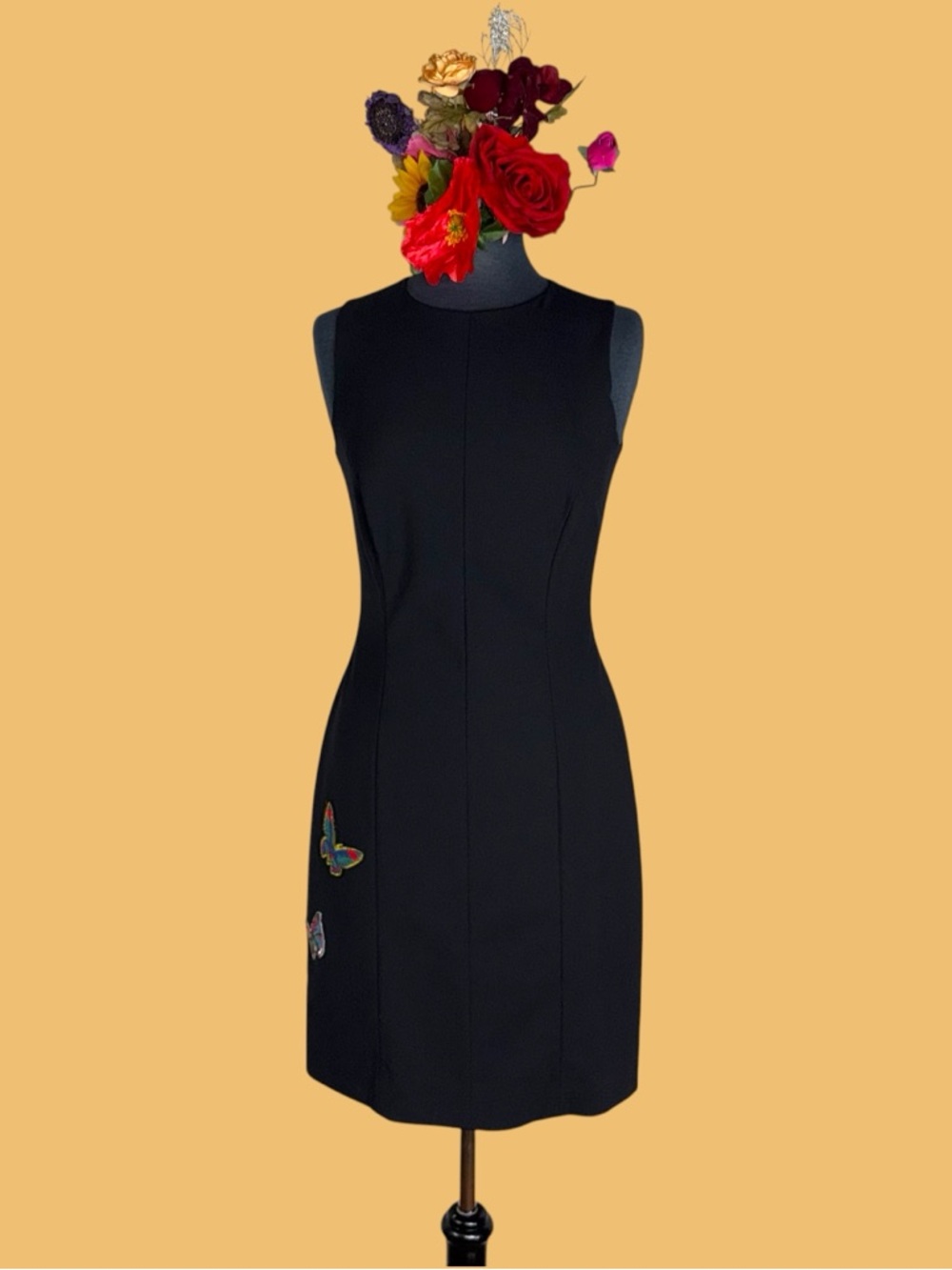 Reworked Giorgio Armani Sleeveless Black Dress with Butterfly Detail